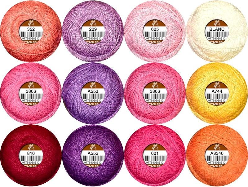colored bird Double Mercerized Egyptian Long Staple Cotton Pearl Thread Ball 10 Grams Rainbow Color Embroidery Thread 12 Colors per Box for Crochet Hardanger Cross Stitch Hand Embroidery,redpurple Series - Image 1